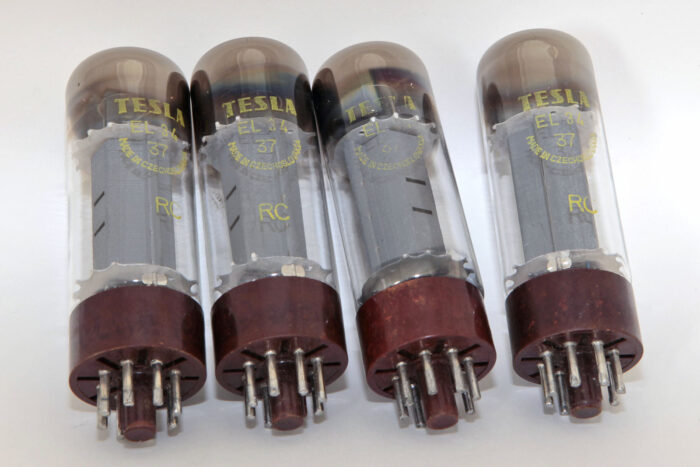 TESLA EL34 BROWN BASE DOUBLE O GETTER NOS TUBES - MATCHED QUAD (4pcs)